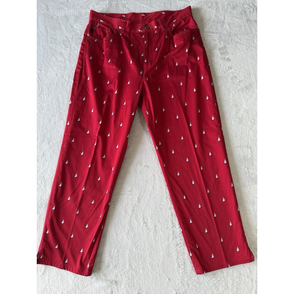 Lauren Ralph Lauren Women's Pants Size 12 Petite Red Sailboats Print Stretch